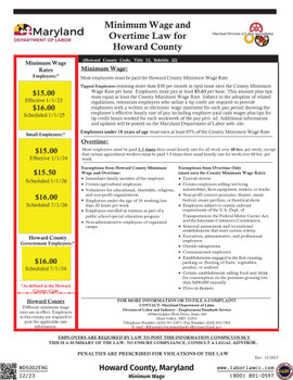Howard County, Maryland Minimum Wage Supplemental Poster
