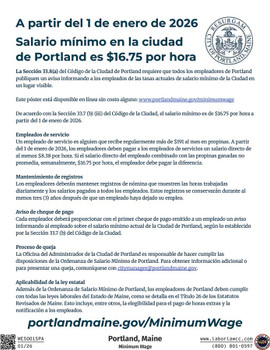Portland, Maine Minimum Wage Supplemental Poster