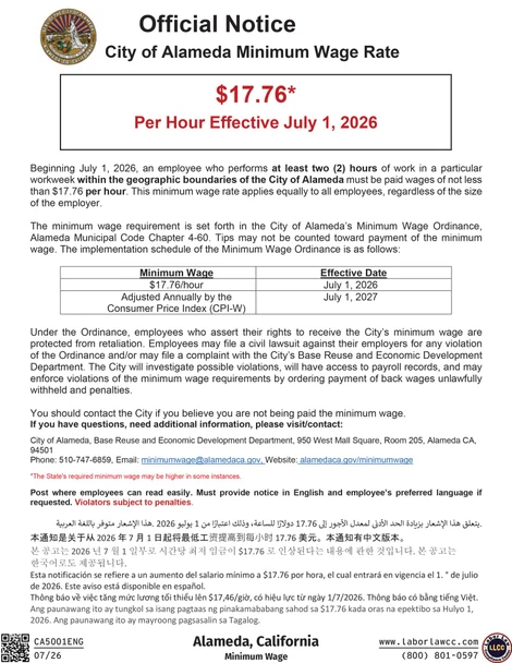 Alameda, California Minimum Wage Supplement