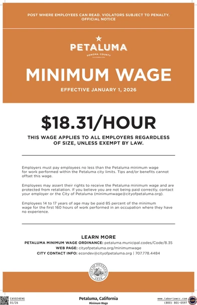 Petaluma, California Minimum Wage Supplemental Poster