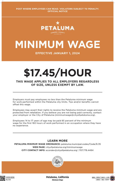Petaluma, California Minimum Wage Supplemental Poster