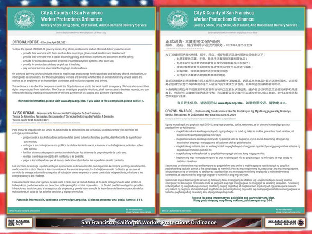 San Francisco, California Worker Protections Ordinance Poster