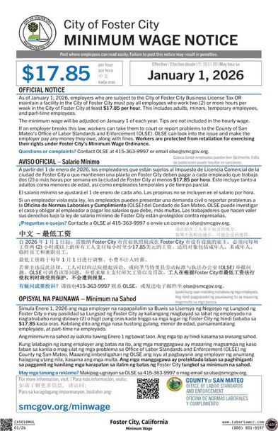 Foster City, California Minimum Wage Supplement