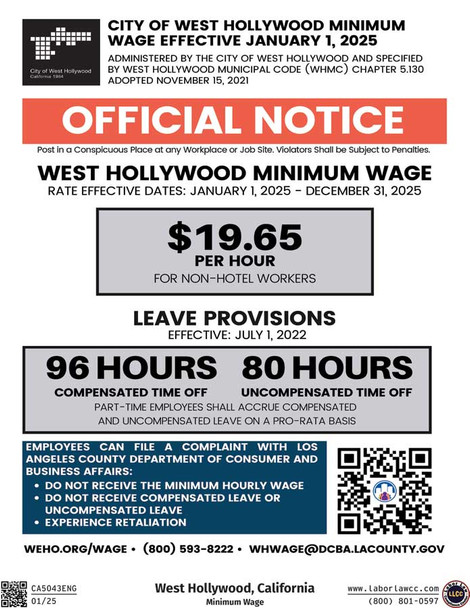 West Hollywood, California Minimum Wage Supplement West Hollywood, California Minimum Wage Supplement