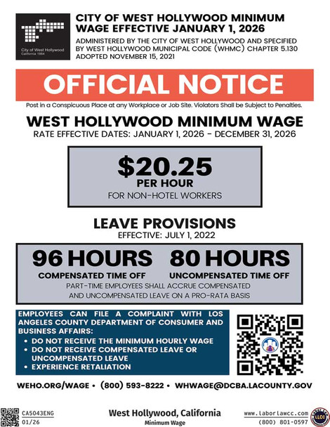 West Hollywood, California Minimum Wage Supplement