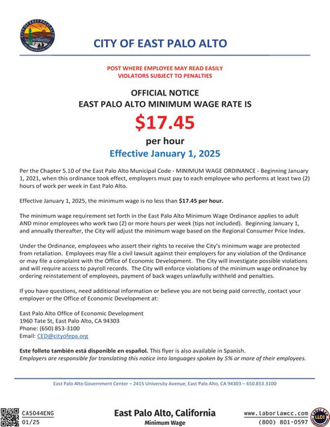 East Palo Alto, California Minimum Wage Supplement