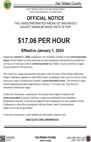 San Mateo County, California Minimum Wage Supplement