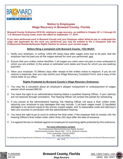 Broward County, Florida Wage Recovery Supplement