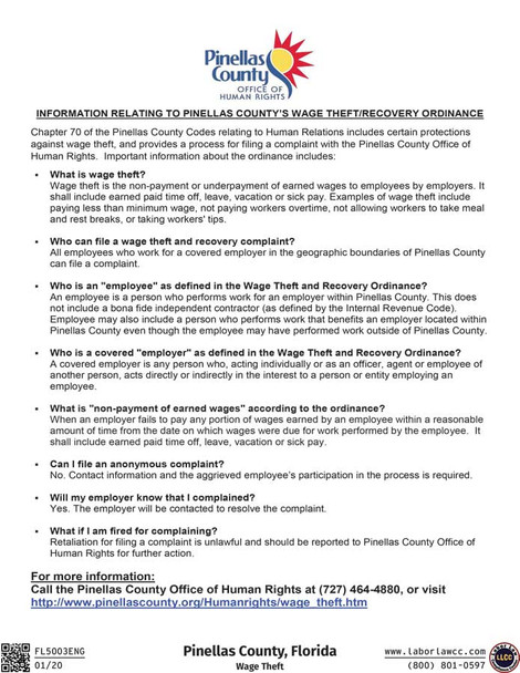 Pinellas County, Florida Wage Theft Supplement