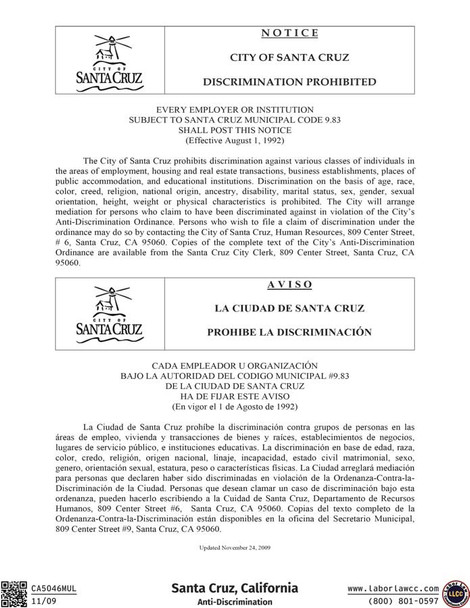 Santa Cruz, California Anti-Discrimination Supplement