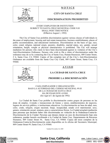 Santa Cruz, California Anti-Discrimination Supplement