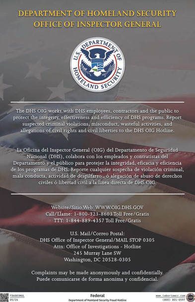 Federal Department of Homeland Security Fraud Hotline Specialty Supplement