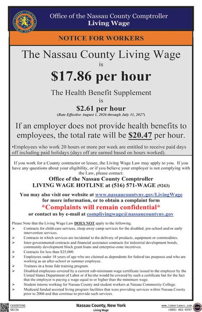 Nassau County, New York Living Wage Supplemental Poster
