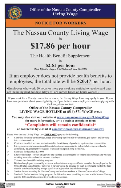 Nassau County, New York Living Wage Supplemental Poster