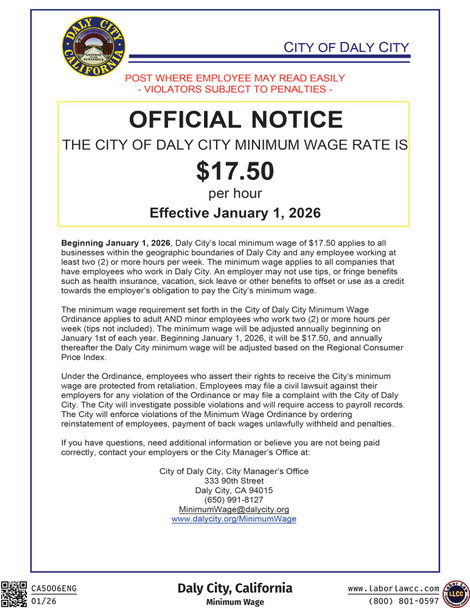 Daly City, California Minimum Wage Supplement