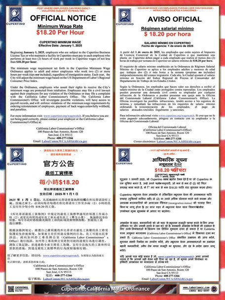Cupertino, California Local Ordinance Multilingual Supplemental Poster Cupertino, California Local Ordinance Multilingual Supplemental Poster