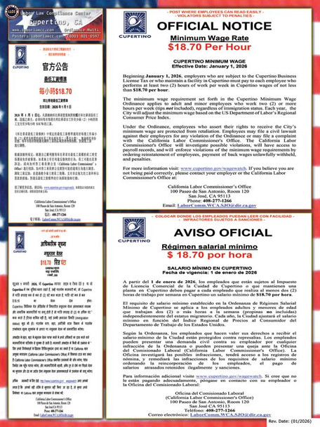 Cupertino, California Local Ordinance Multilingual Supplemental Poster