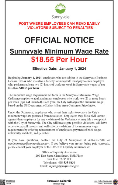 Sunnyvale, California Local Ordinance Supplemental Poster