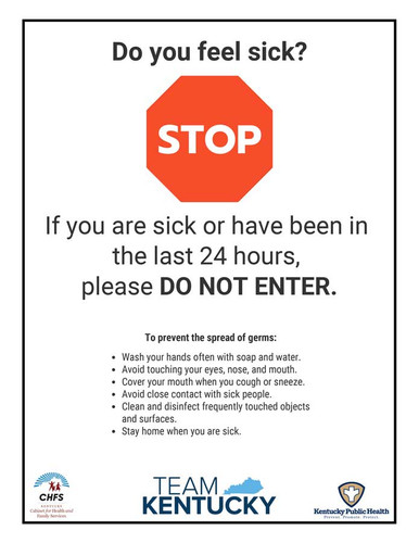 Kentucky Do Not Enter If Sick Workplace Poster
