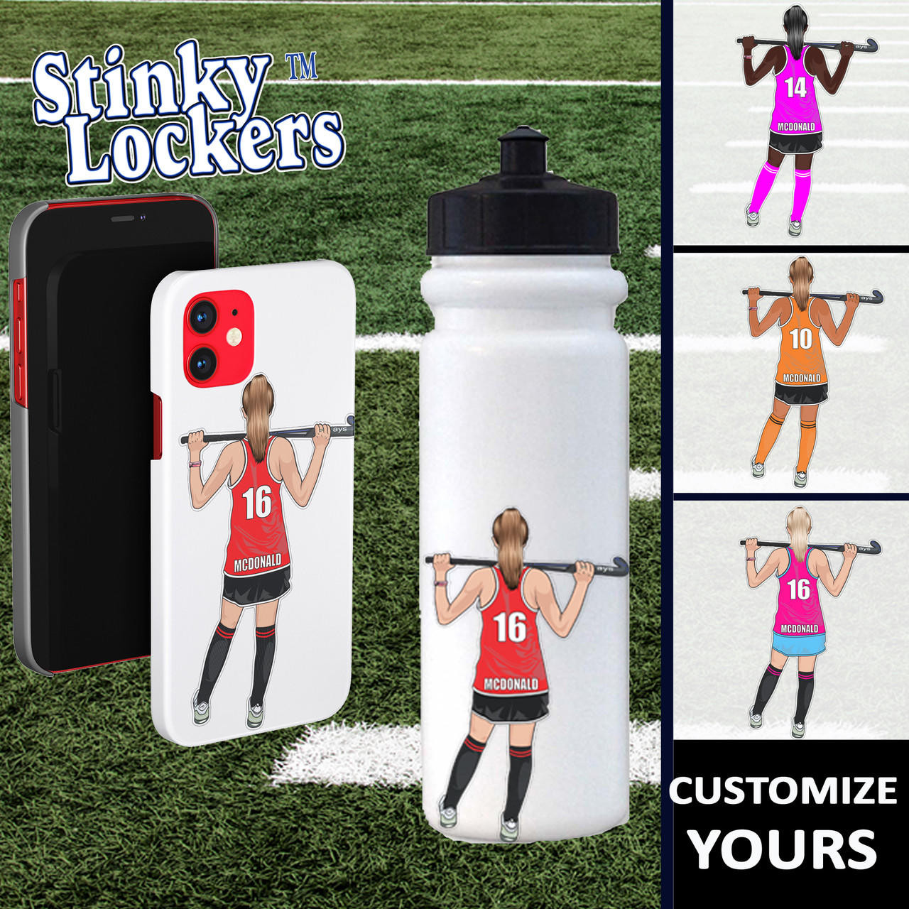 Stinky Lockers Personalized Field Hockey Sticker 3 Pack 