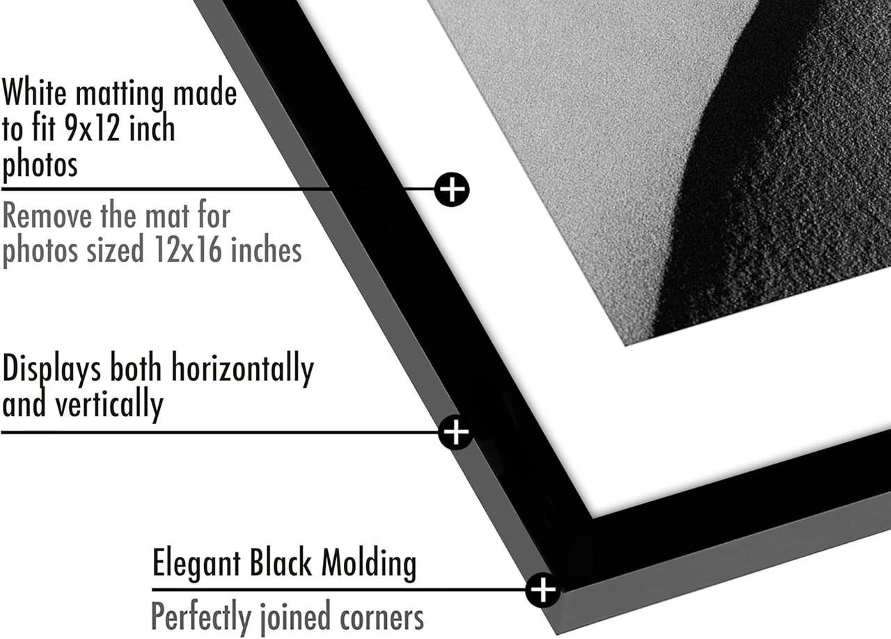 Framed Golf Course Watercolor Print – Add Your Scorecard Keepsake | Golf Course Memory Frame, detailed image of the photo frame with white matte highlighting its dimensions and elegant black molding.