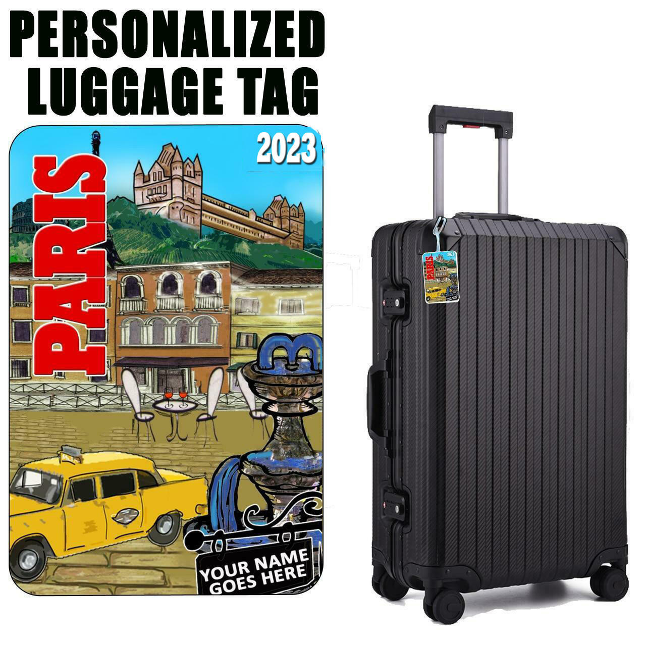 Stinky Lockers Personalized Paris Luggage Tag with Loop-His 