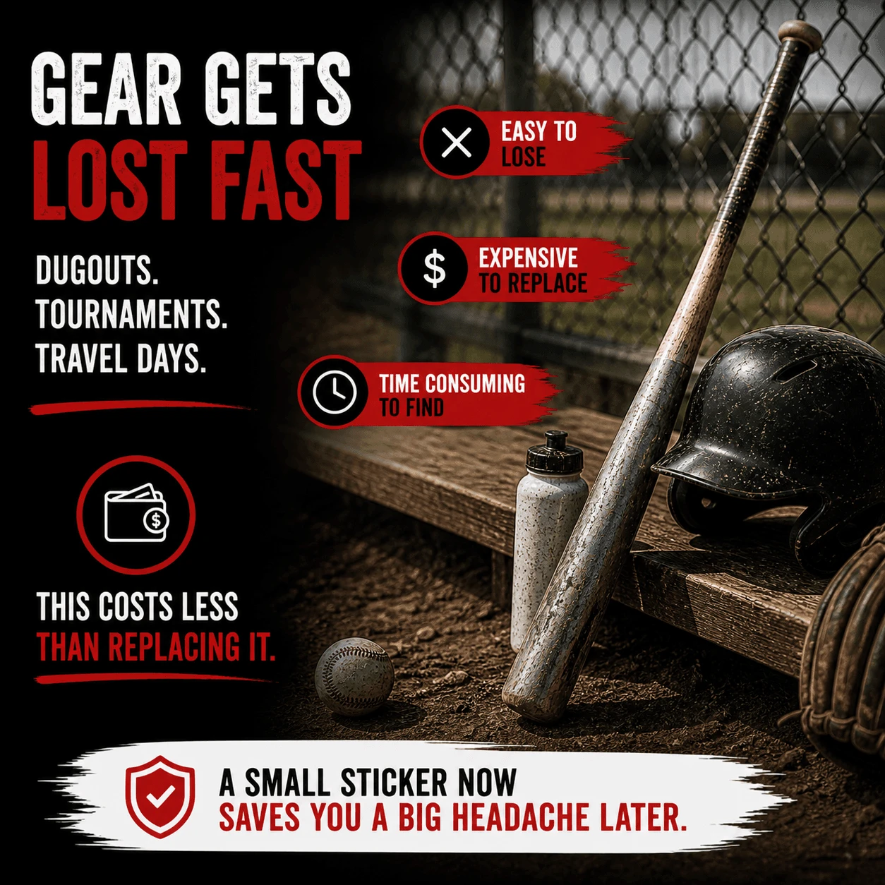 Stinky Lockers Grand Slam ID Pack | Personalized Gear Stickers for Bat, Helmet & Bottle, baseball gear stickers on a baseball bat, helmet, and water bottle.