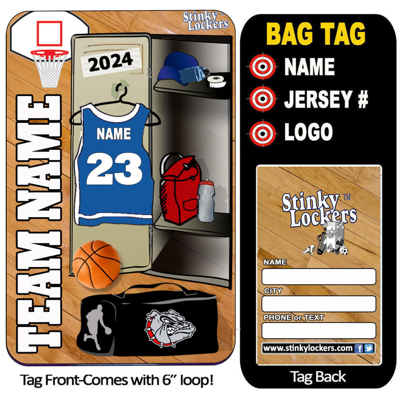 Stinky Lockers Personalized Basketball Luggage Tag with Loop
