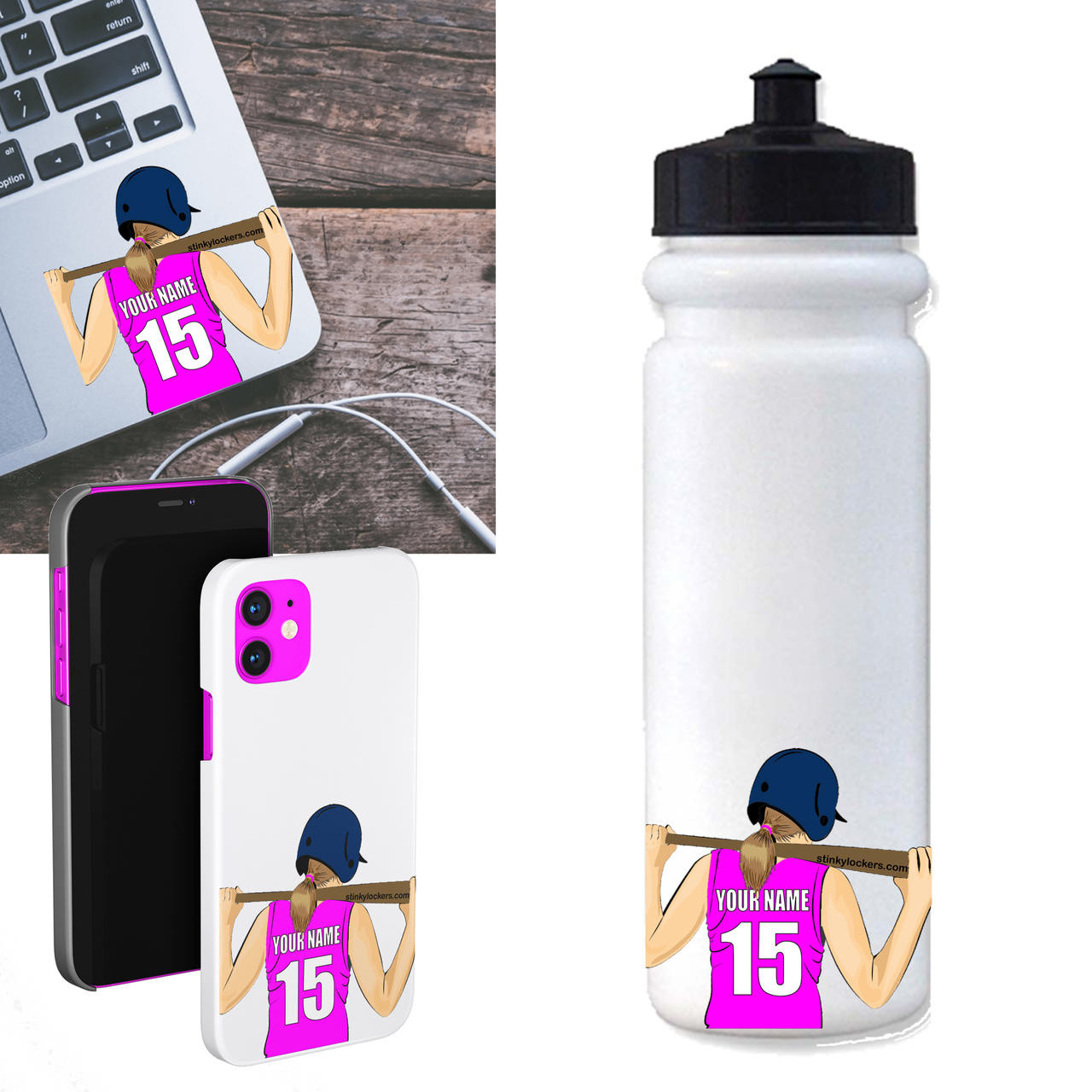 Stinky Lockers Personalized Softball Stickers - 6 Pack