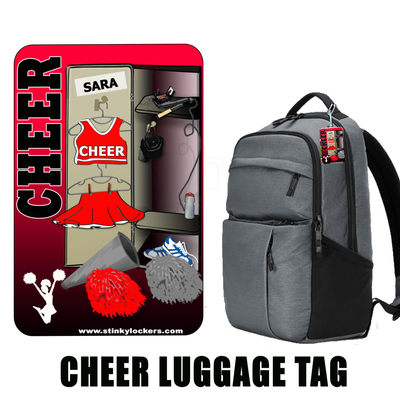 Stinky Lockers Personalized Cheerleading Luggage Tag-Cheer