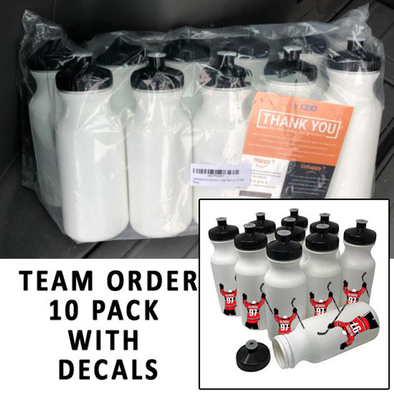 10 Pack Bottle Hockey Sticker -Team Order