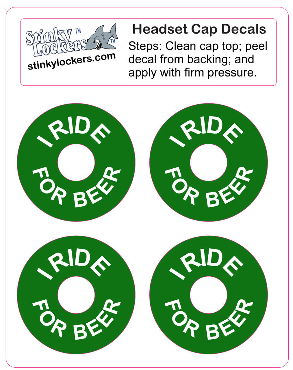 Ride for Beer Headset Top Cap Decals-Set of 4