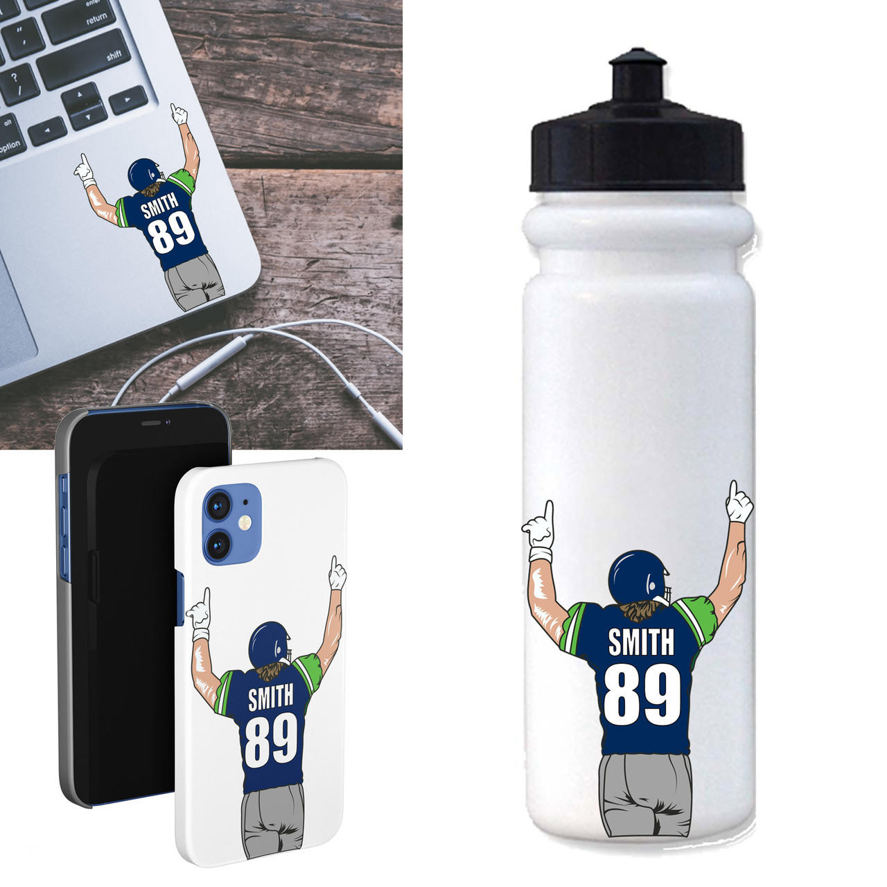 Personalized Football Stickers-3 Pack-Custom Colors