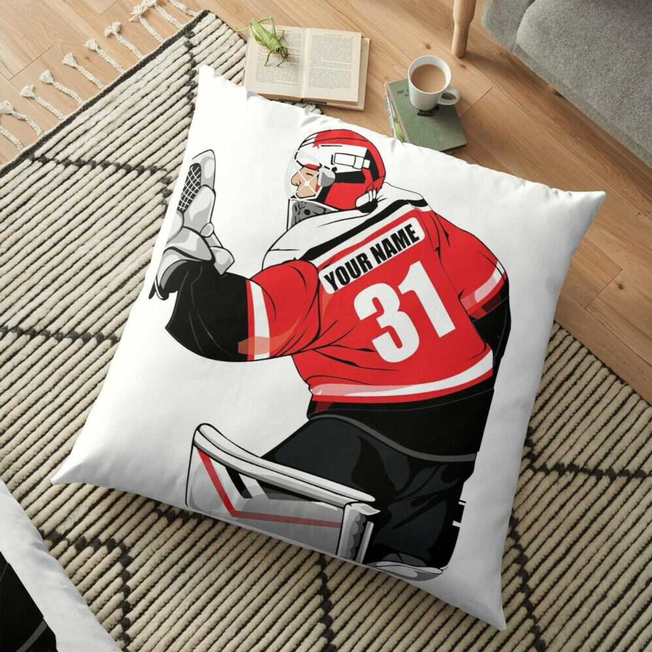 Hockey Theme Decorative Throw Pillow Cover Personalized