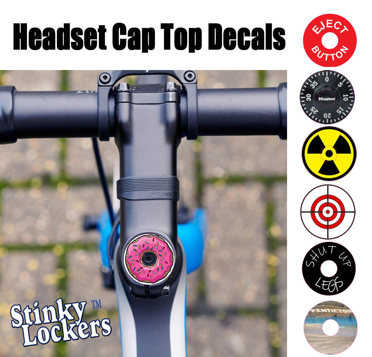 Choose male or female road bike and mountain bike silhouettes for your personalized bike top cap and cycling accessory decals.