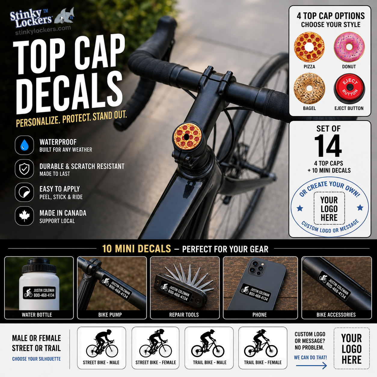 Stinky Lockers Assorted Top Cap & Cycling Decals-Set of 14 