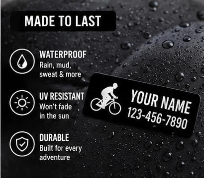 Stinky Lockers Personalized Bike Top Cap Decals – Set of 14, close-up of waterproof and UV resistant bike stickers with customizable text, designed for road and mountain bikes.