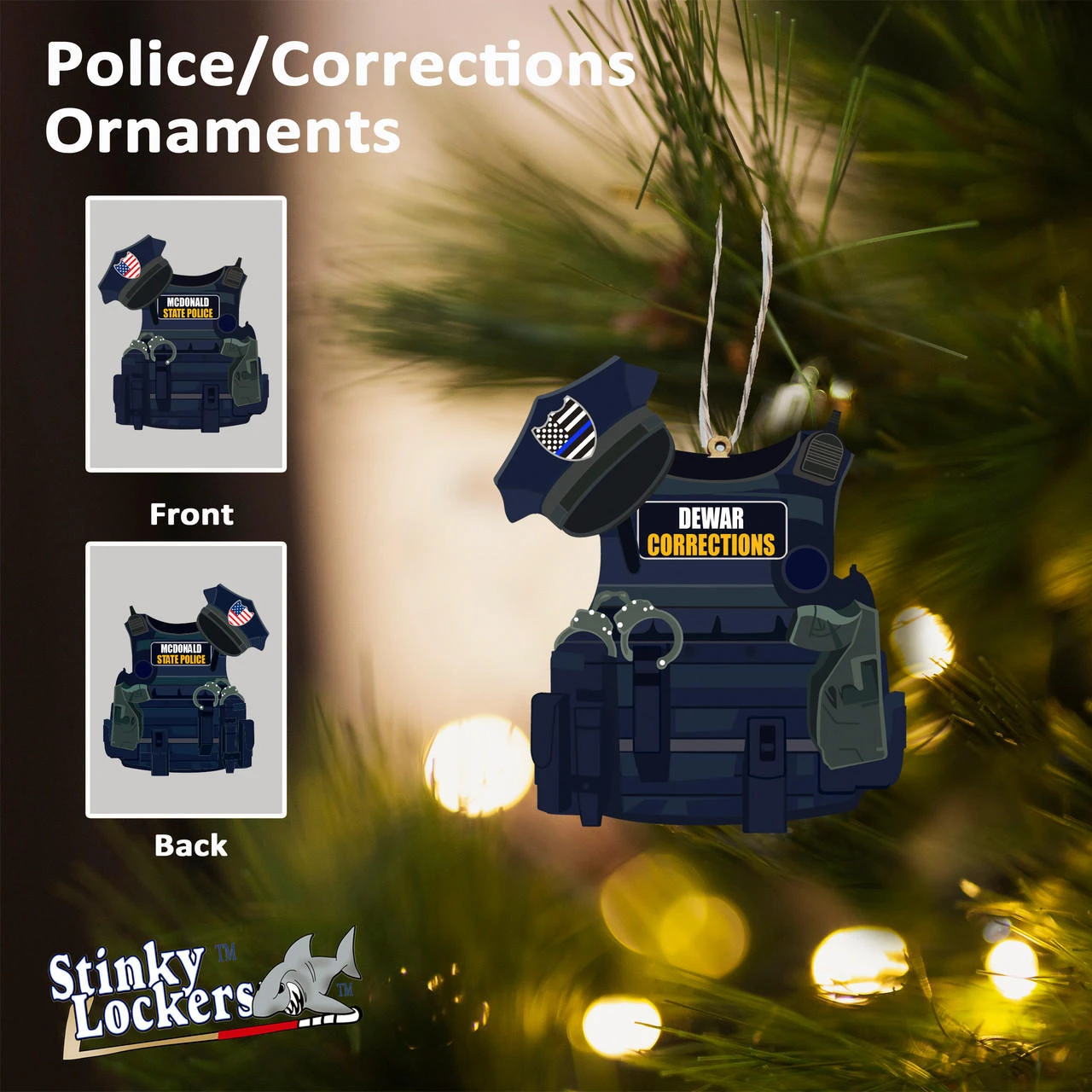 Personalized Police or Corrections Ornament for your Hero | Laminated Labels For Your Water Bottle, Laptop or Phone | Decals That Last & Won't Peel Off