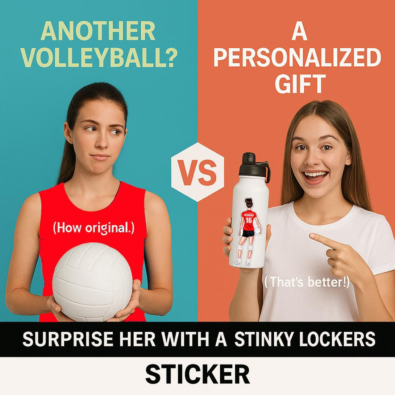 Stinky Lockers Personalized Female Volleyball Sticker 