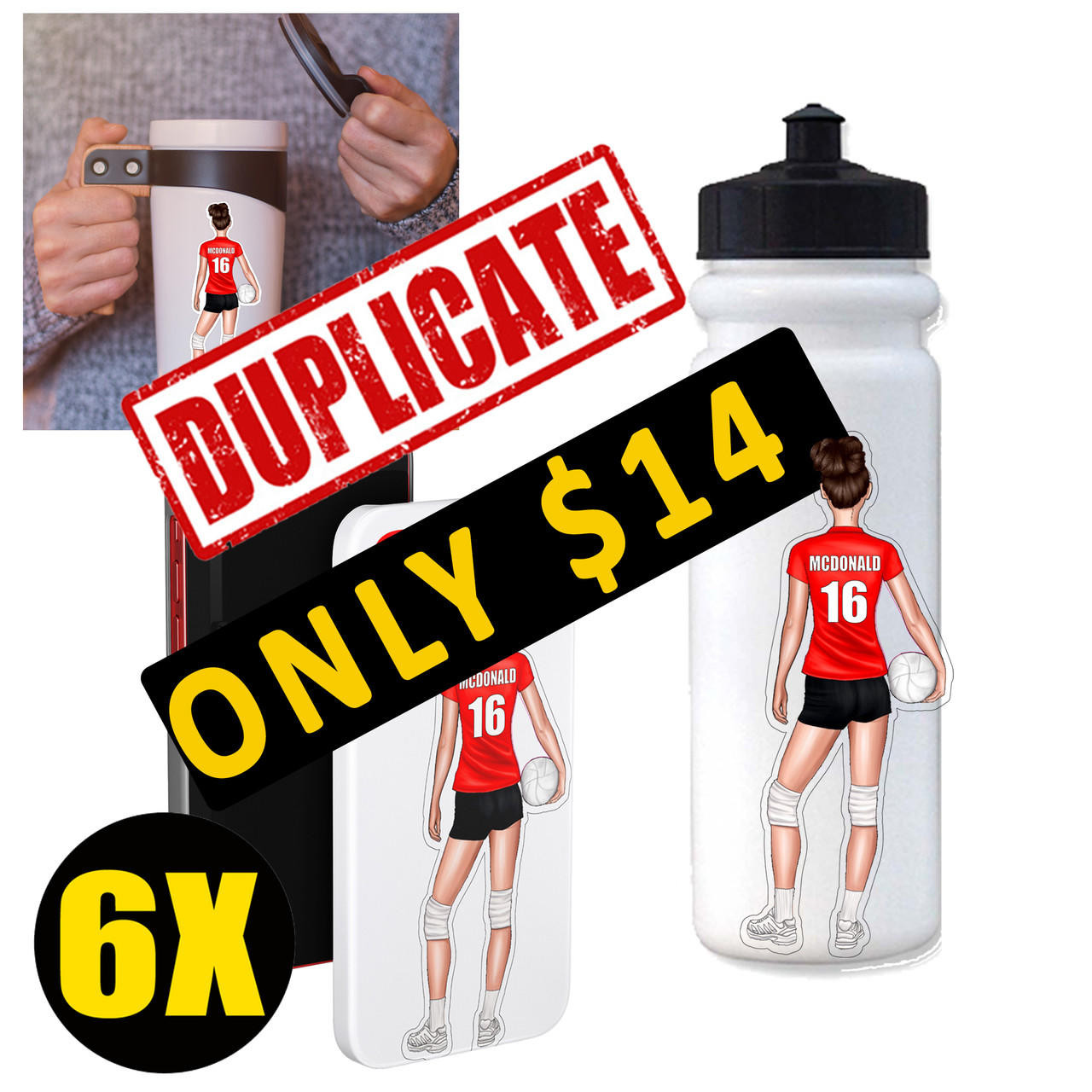 Stinky Lockers 6 Pack Personalized Female Volleyball Sticker-Duplicates 