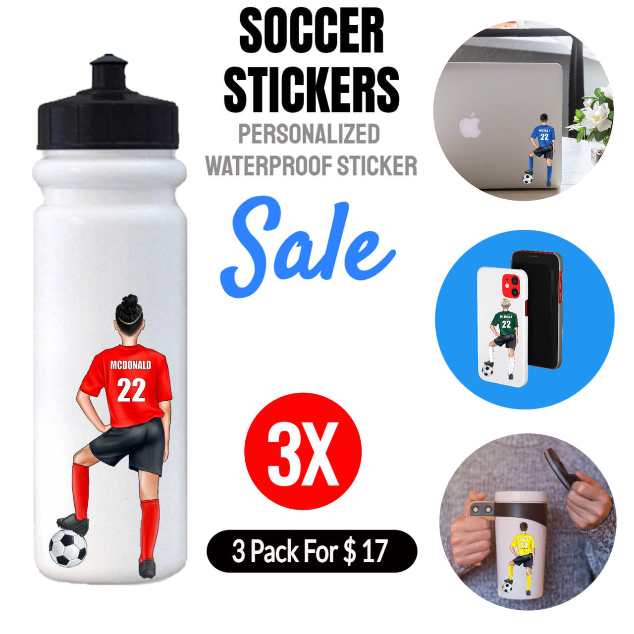 Stinky Lockers 3 Pack Personalized Male Soccer Sticker