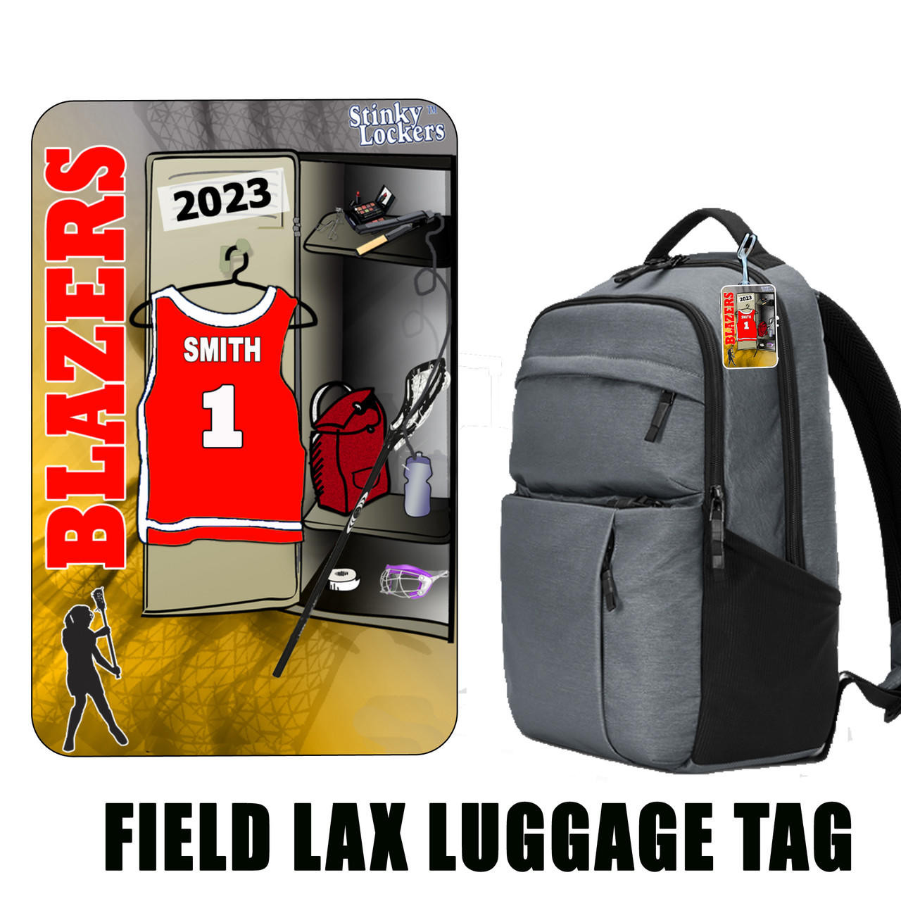 Stinky Lockers Personalized Field Lacrosse Luggage Bag Tag with Loop 