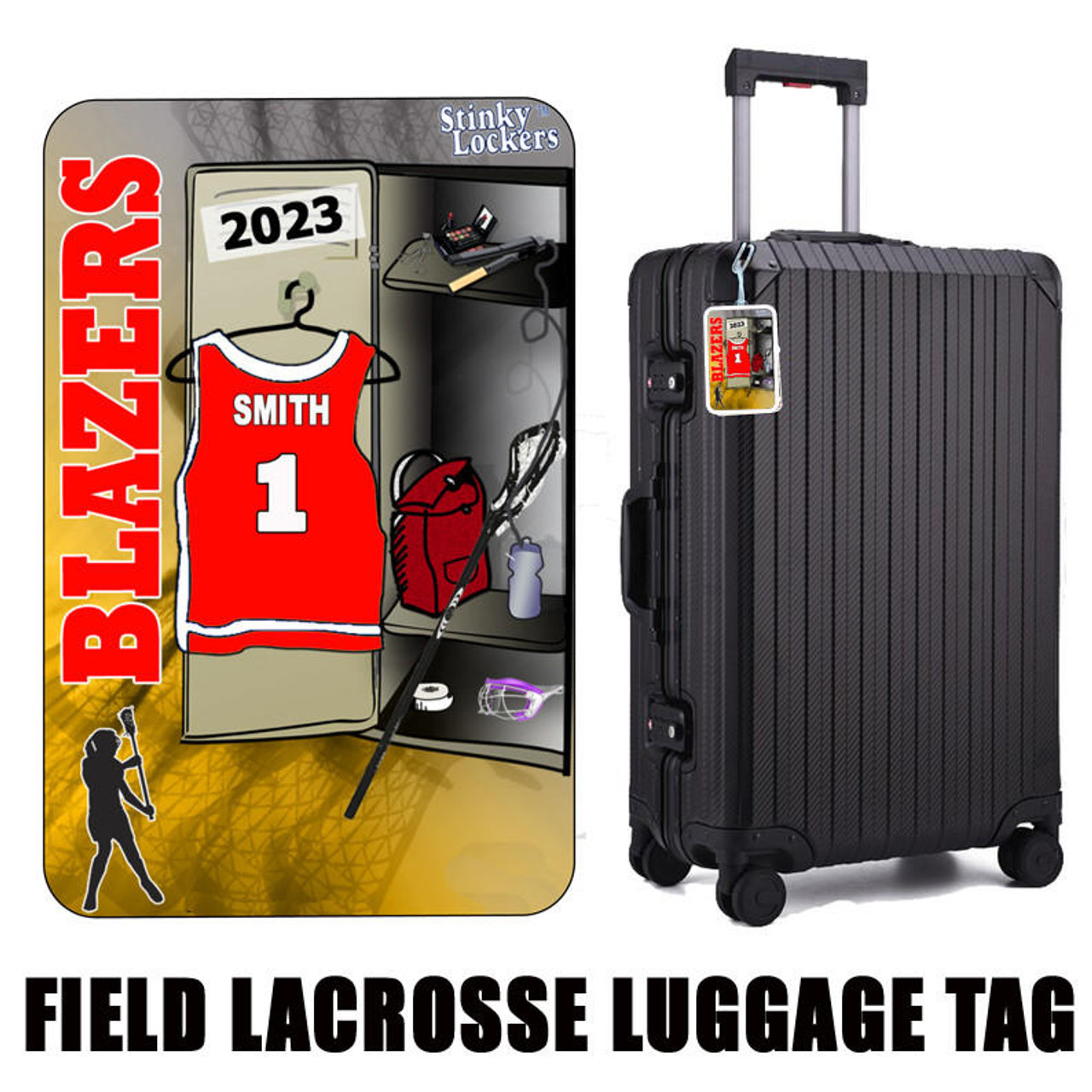 Stinky Lockers Personalized Field Lacrosse Luggage Bag Tag with Loop 