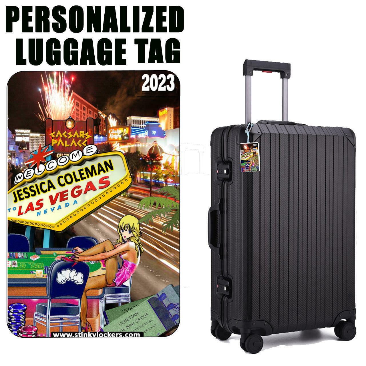 Stinky Lockers Personalized Las Vegas Luggage Tag with Loop 