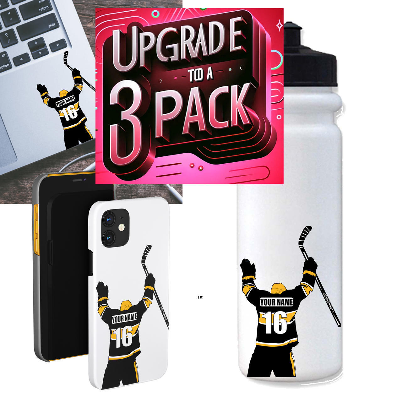 Stinky Lockers Hockey Water Bottle Upgrade to 3 Pack-Get 2 more Duplicate stickers 