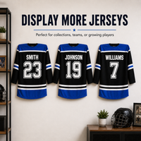 Hockey jersey displayed on a Sports Jersey Wall Mount featuring the Ehlers #15 jersey mounted securely on a wall using Stinky Lockers jersey display hardware.