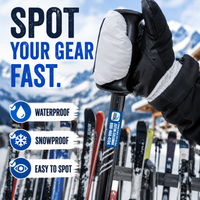 Custom ski pole sticker with name decal applied for easy gear identification on the mountain