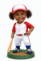Stinky Lockers AI Stickers, image of a smiling young girl in a baseball uniform holding a bat standing on a green base.