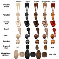 Stinky Lockers 12 Dollar Special-2 Female Soccer Stickers & FREE Digital Download Coloring Pages, a set of illustrated hair styles in various colors and textures for female soccer players.