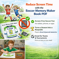 Stinky Lockers Soccer Memory Maker Printable PDF Book, featuring a colorful sports-themed design and a child coloring a soccer-themed memory book.